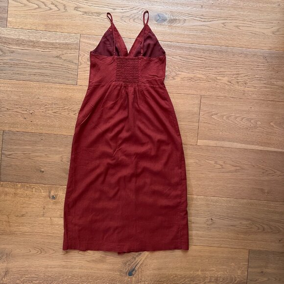 Rust Colored Midi Linen Blend Dress size Medium Adjustable Spaghetti Strap - Picture 2 of 5